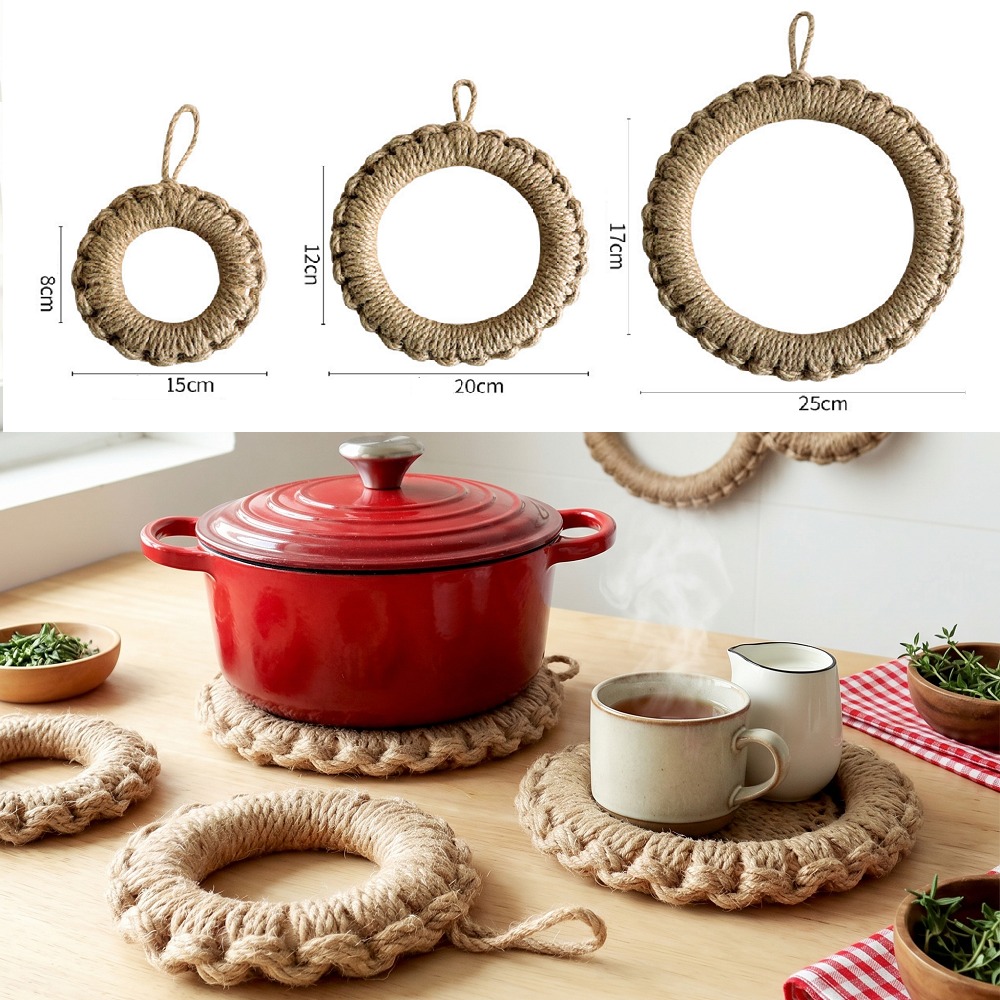 Dosa Pan Iron - 2er-Set rustikale Jute-Web-Untersetzer, Boho-Topfuntersetzer, dicke, hitzebeständige